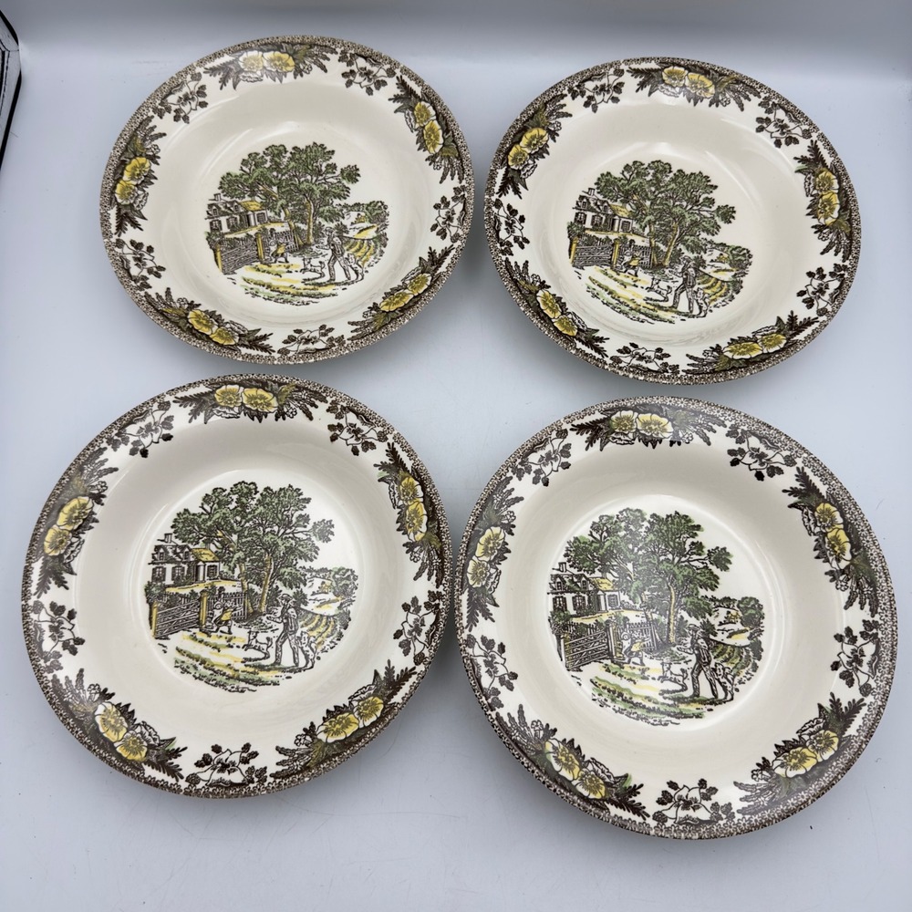 Royal China Fair Oaks Bowls Brown Green Yellow Vintage 8.25" Set of 4 Farmhouse